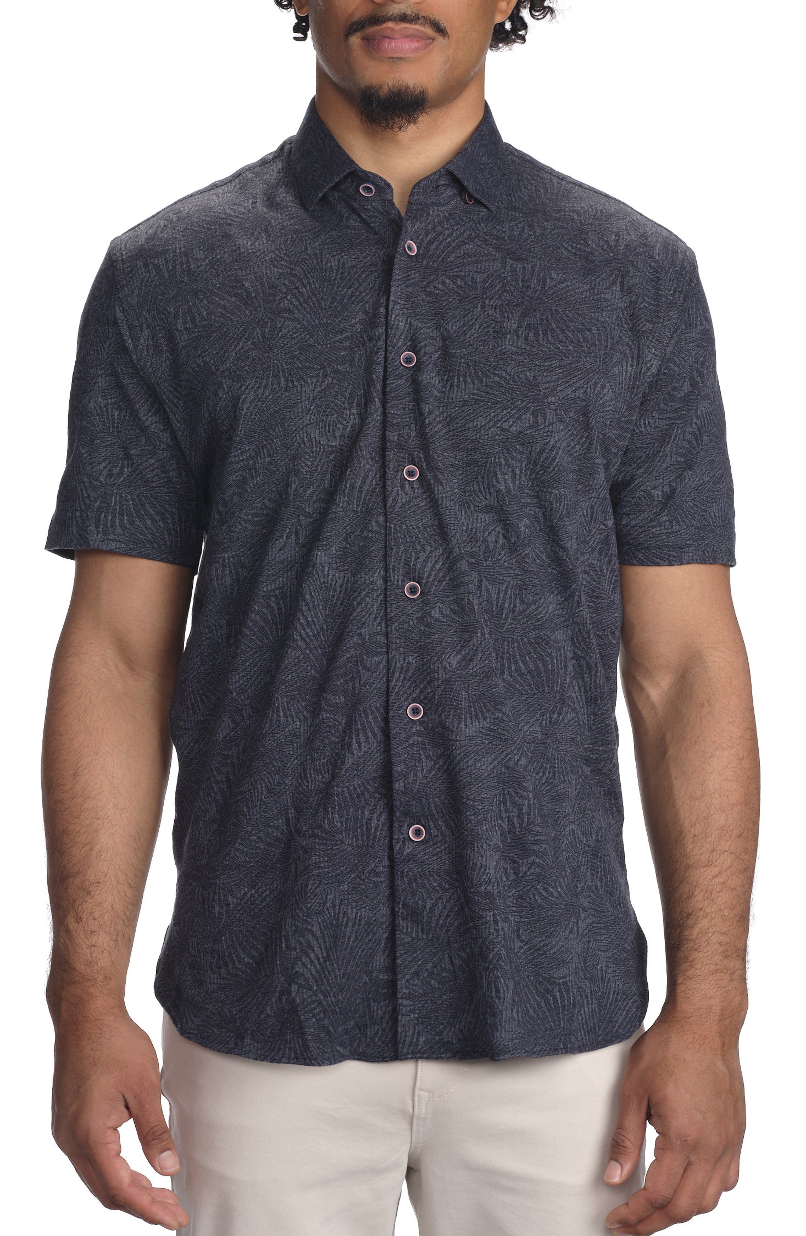 STUDIO GARNET LOS ANGELES Palm Print Short Sleeve Cotton Button-Up Shirt