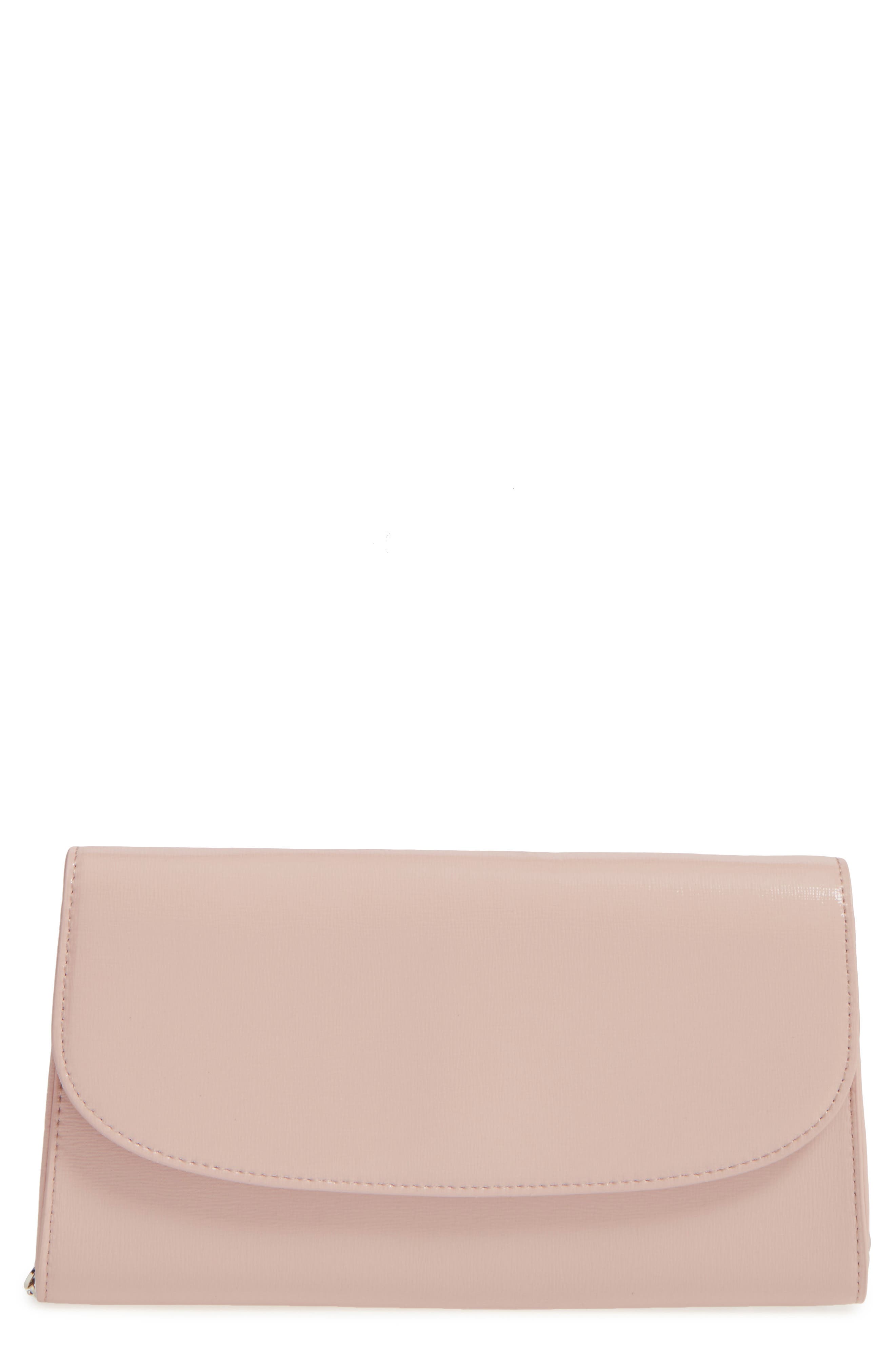 Leather Clutch, Main, color, PINK DUST