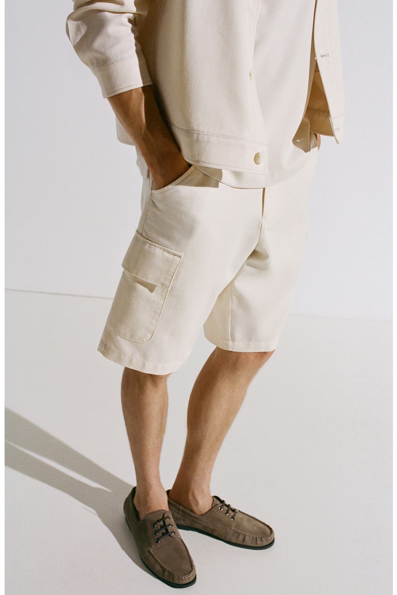 Cotton Blend Bermuda Cargo Shorts, Alternate, color, ECRU