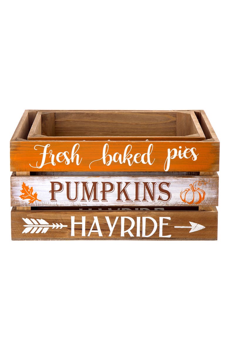 Glitzhome Set of 2 Wooden Pumpkin Crates Table Decor, Alternate, color, 