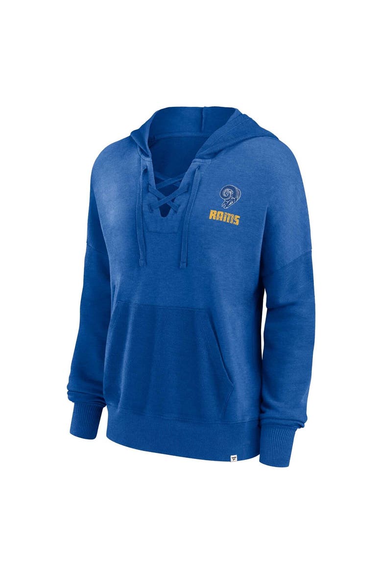 Women's Fanatics Branded Royal Los Angeles Rams Heritage Snow Wash French Terry Lace-Up Pullover Hoodie, Alternate, color, Royal
