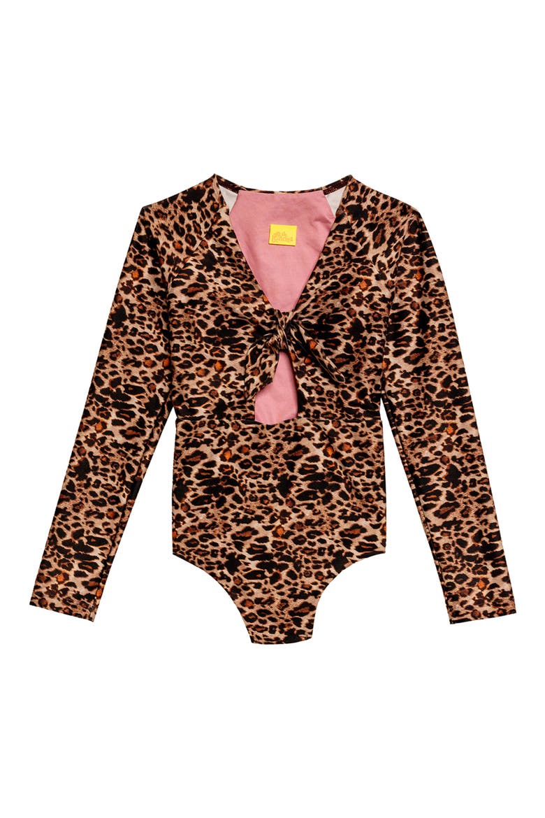 Kids' Cindy Long Sleeve One-Piece Rashguard Swimsuit, Main, color, BROWN