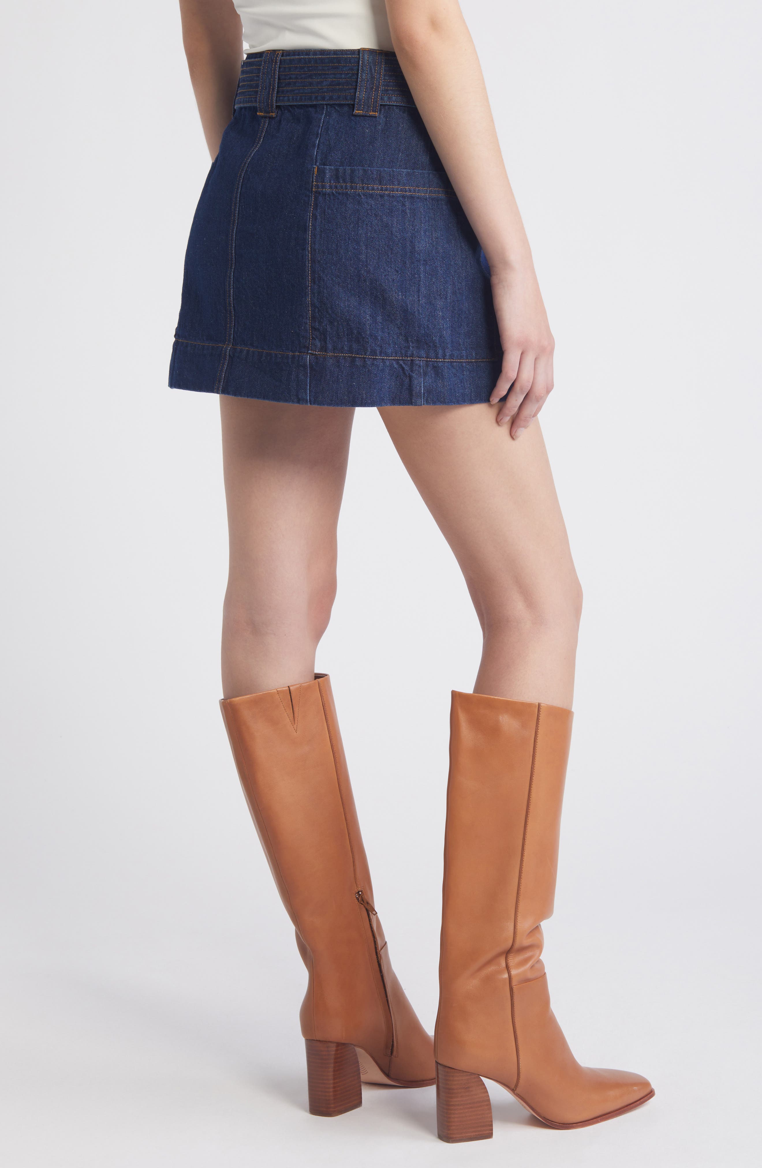 Deanna Belted Denim Wrap Miniskirt - image 2