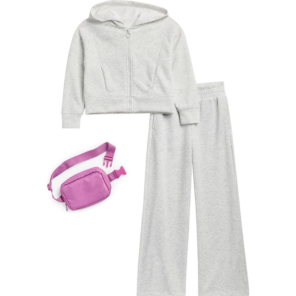 Yogalicious Kids' Softlite Zip Hoodie, Pants & Belt Bag Set In Silver