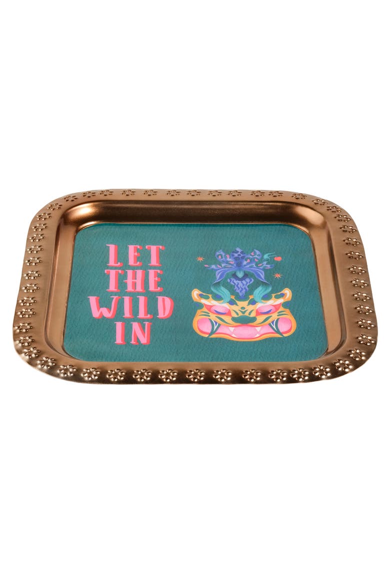 Nanpur Patterned Square Metal Decorative Tray Wild 11X11 In, Alternate, color, Green