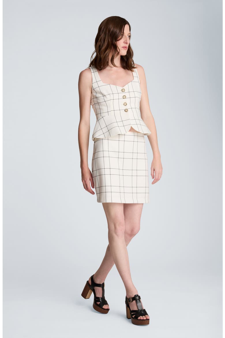 Windowpane Plaid Peplum Vest, Alternate, color, FEATHER WHITE/ BLACK