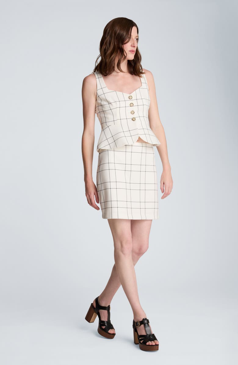 Kenneth Cole Windowpane Plaid Peplum Vest, Alternate, color, Feather White/ Black
