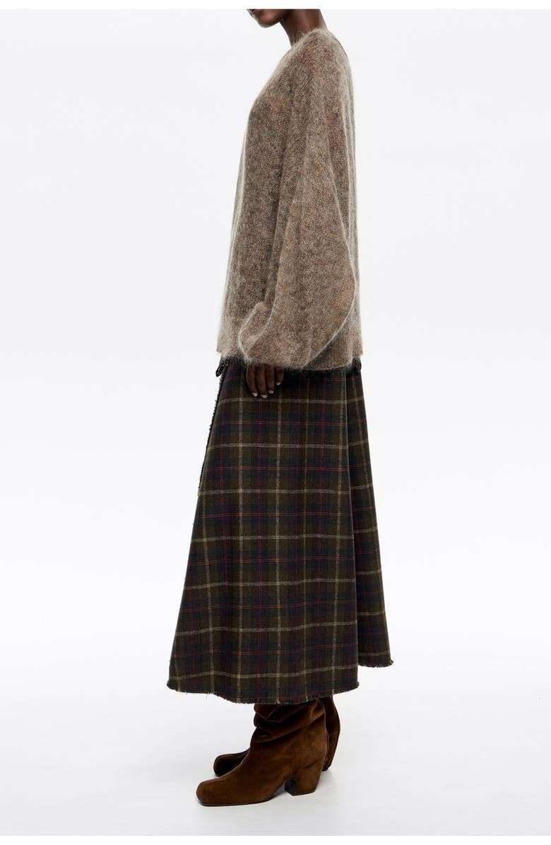 Bimba y Lola Checked Wool Skirt, Alternate, color, Dark Khaki