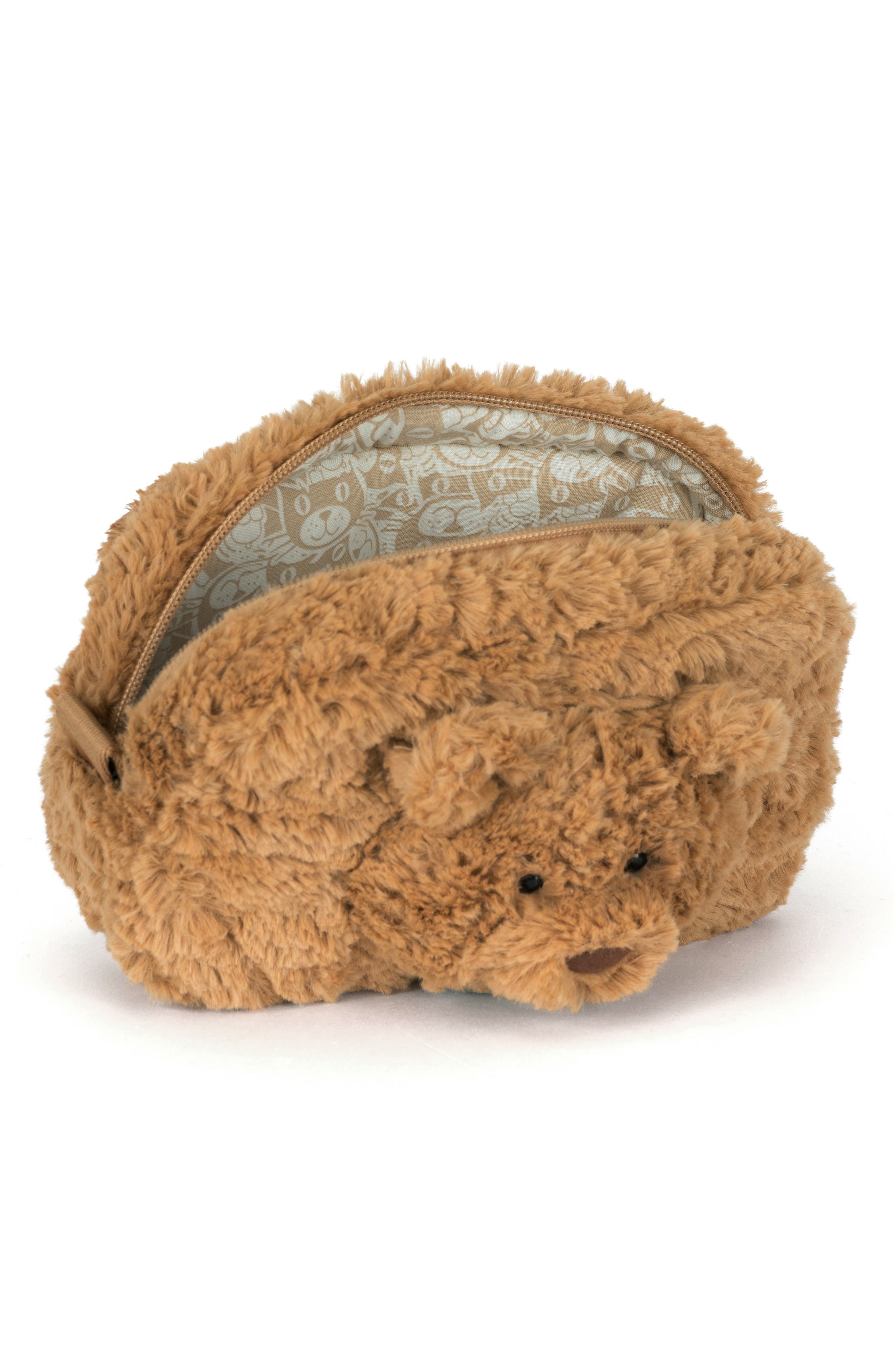 Kids' Bartholomew Bear Plush Pouch, Alternate, color, BROWN
