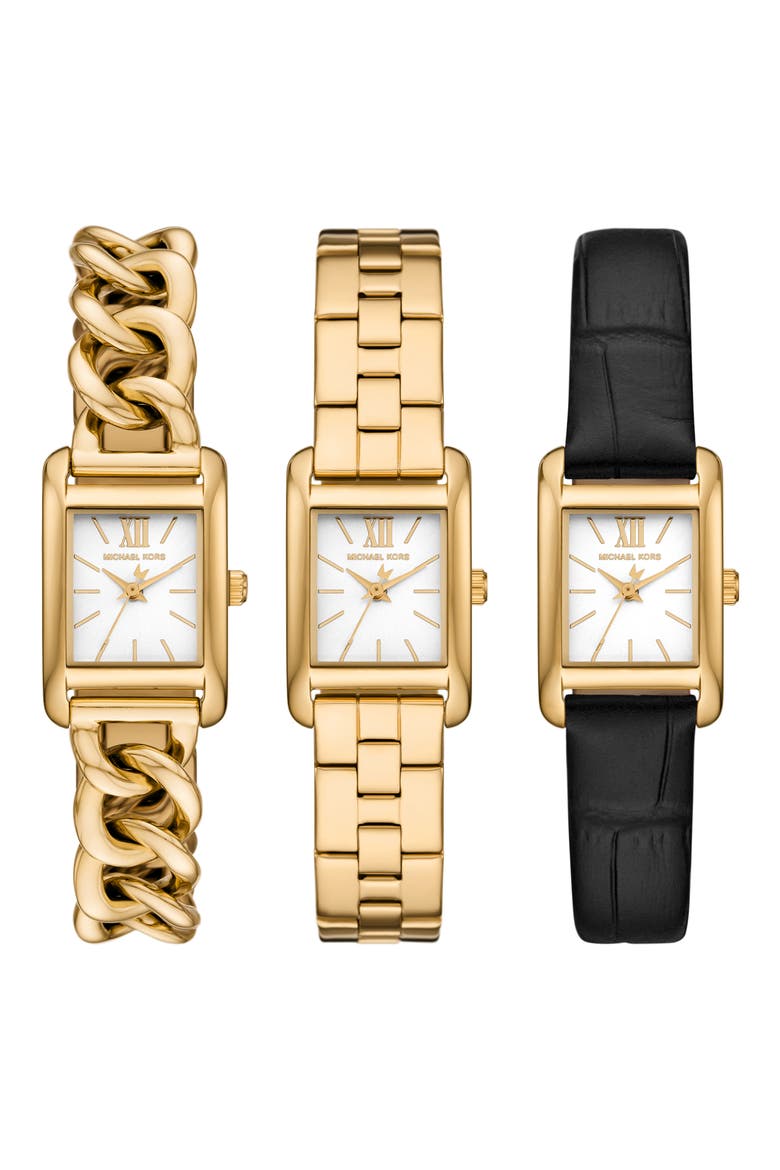 Monroe Rectangular Bracelet Watch and Interchangeable Straps Set, Main, color, GOLD