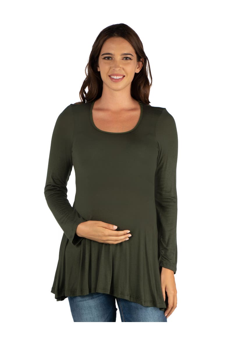 Maternity Long Sleeve Swing Style Flared Tunic Top, Main, color, Olive