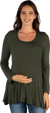 24seven Comfort Apparel Maternity Long Sleeve Swing Style Flared Tunic Top