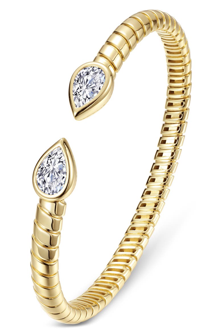 Classic Gold Plated Sterling Silver Simulated Diamond Cuff Bracelet, Main, color, WHITE/ GOLD