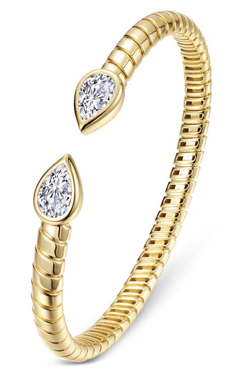 Classic Gold Plated Sterling Silver Simulated Diamond Cuff Bracelet