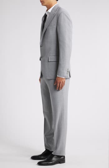 Classic Heathered Grey Stretch Wool Suit