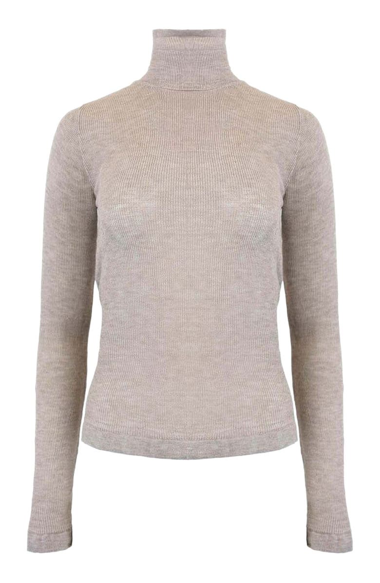 THEO The Label Nomia Sheer Knit Turtleneck, Main, color, Heather Grey