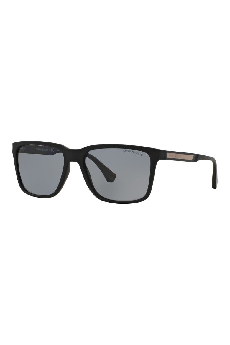 56mm Polarized Square Sunglasses, Alternate, color, BLACK
