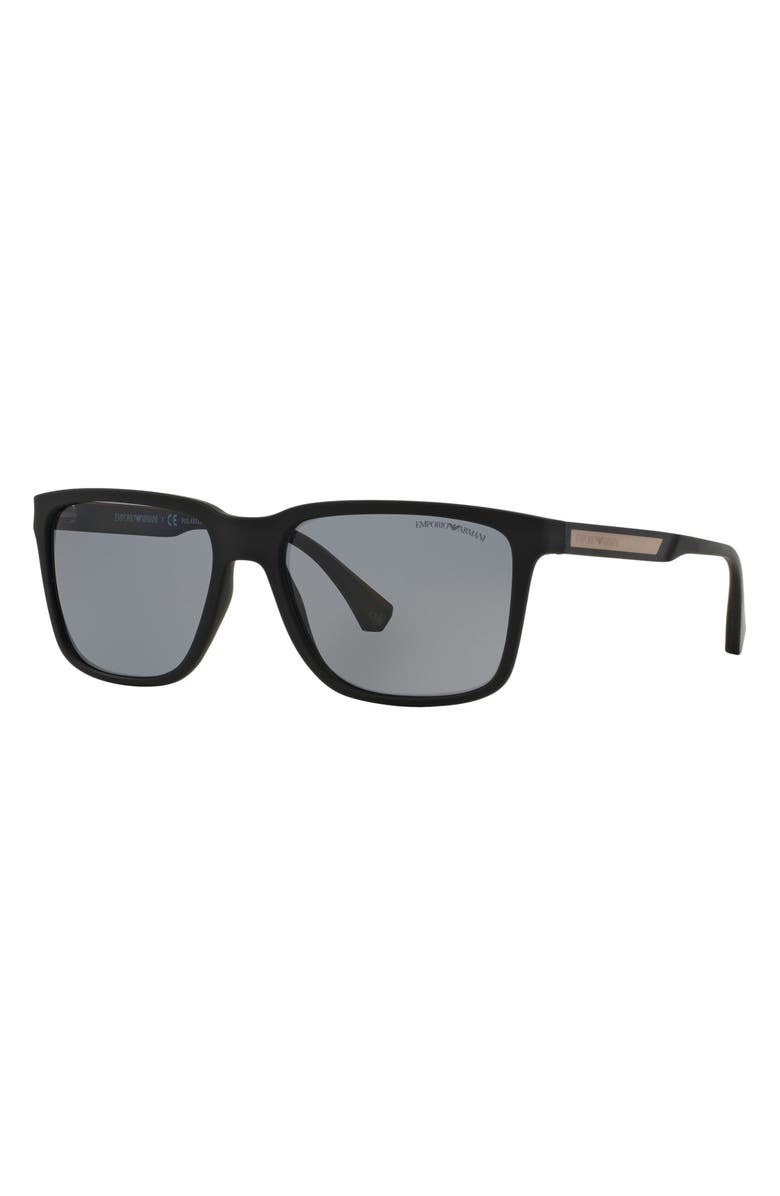 Emporio Armani 56mm Polarized Square Sunglasses, Alternate, color, Black