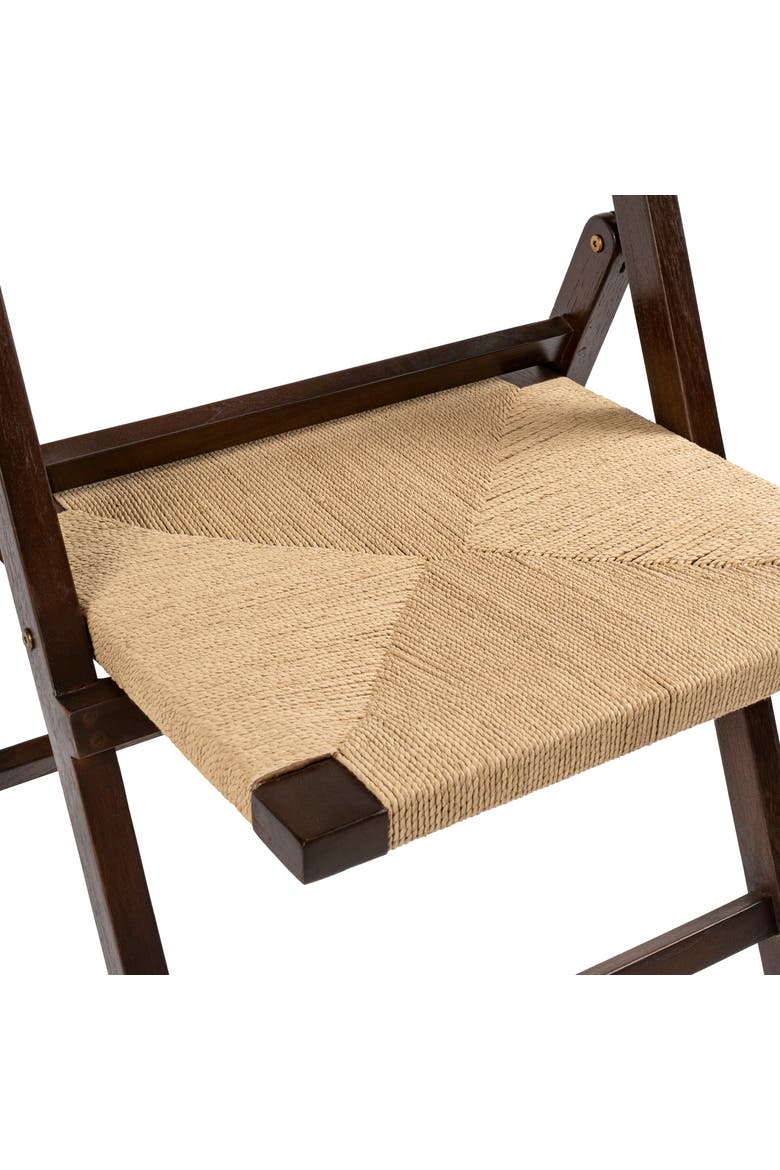 Kiawah Coastal Woven Seagrass and Wood Folding Chair, Indoor Space-Saving Armless Chair for Dining or Living Room, Alternate, color, Dark Brown