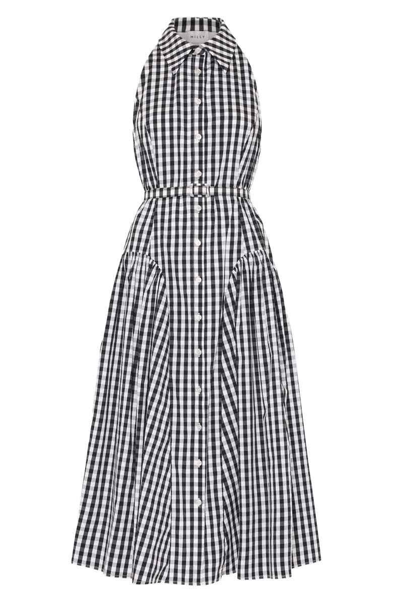 Milly Maxine Gingham Cotton Blend Midi Shirtdress, Alternate, color, Black/ White