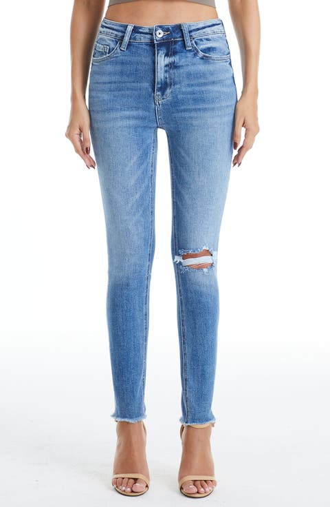 Ripped High Waist Ankle Skinny Jeans