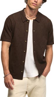 Lucky Brand Openwork Knit Cotton Button-Up Shirt