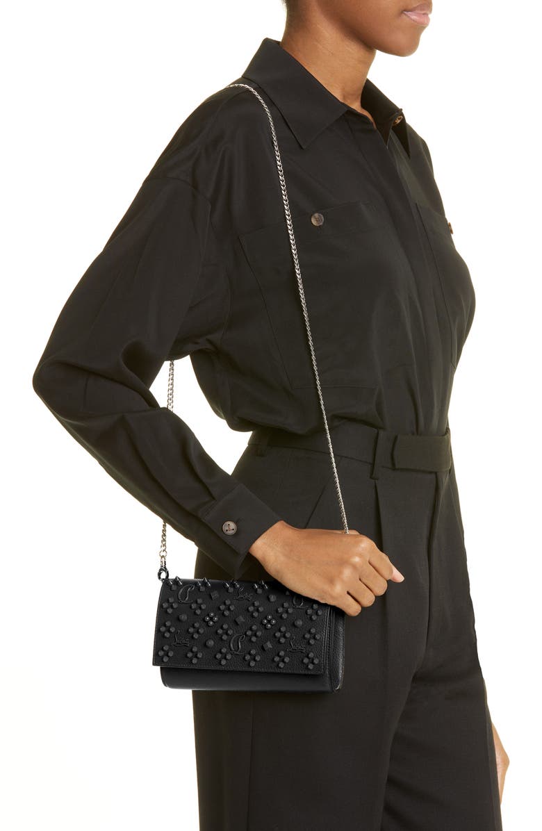 Christian Louboutin Paloma Loubinthesky Calfskin Wallet on a Chain, Alternate, color, Cm53 Black/ Black