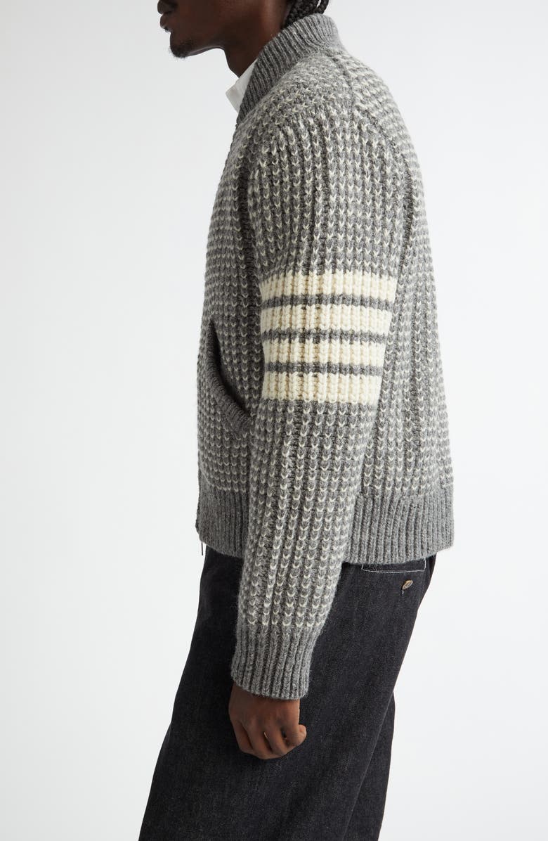 Thom Browne Tuck Wool Bomber Cardigan, Alternate, color, 