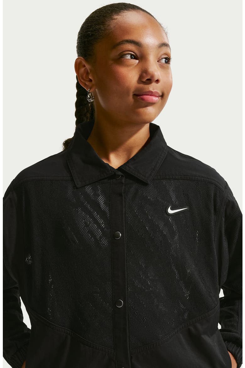 Kids' Sportswear Mesh Panel Snap Jacket, Alternate, color, 010 BLACK/WHITE