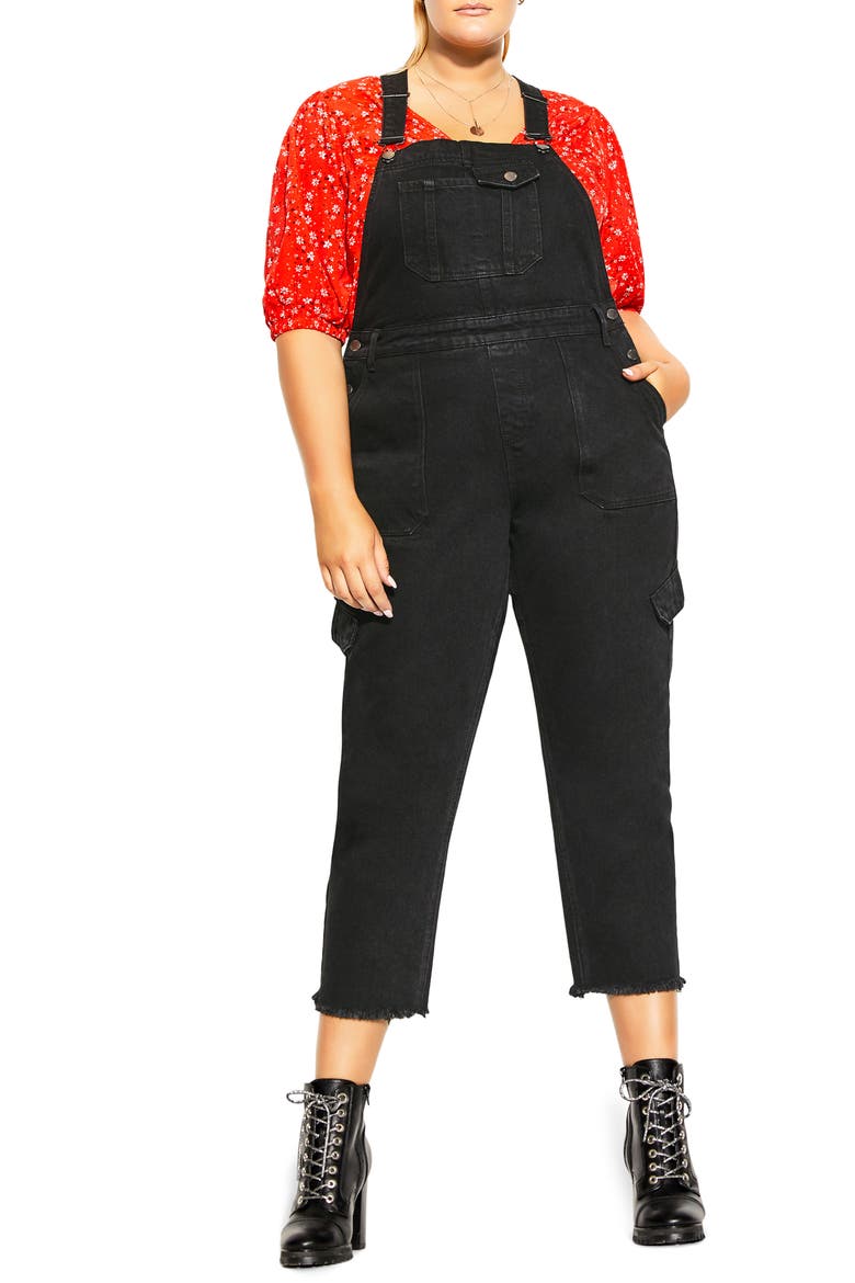 Jean Wild Straight Leg Crop Overalls, Main, color, BLACK