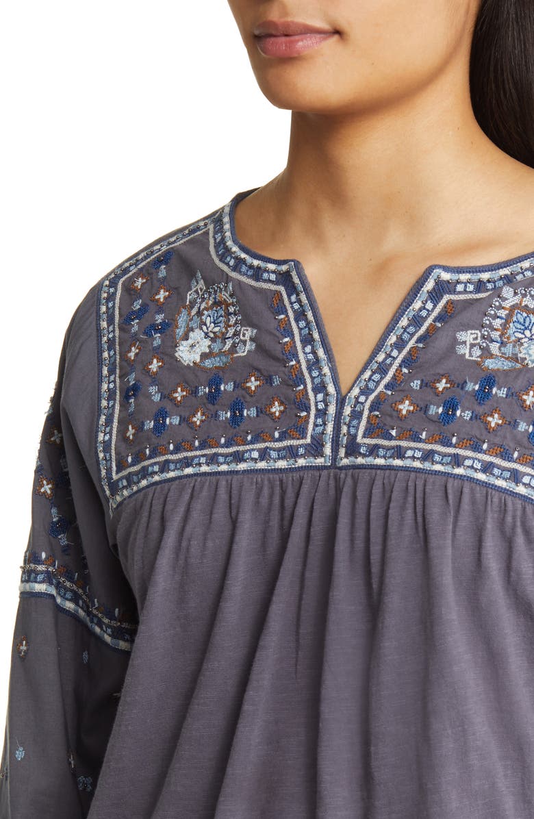 Lucky Brand Embroidered Bubble Hem Peasant Blouse, Alternate, color,