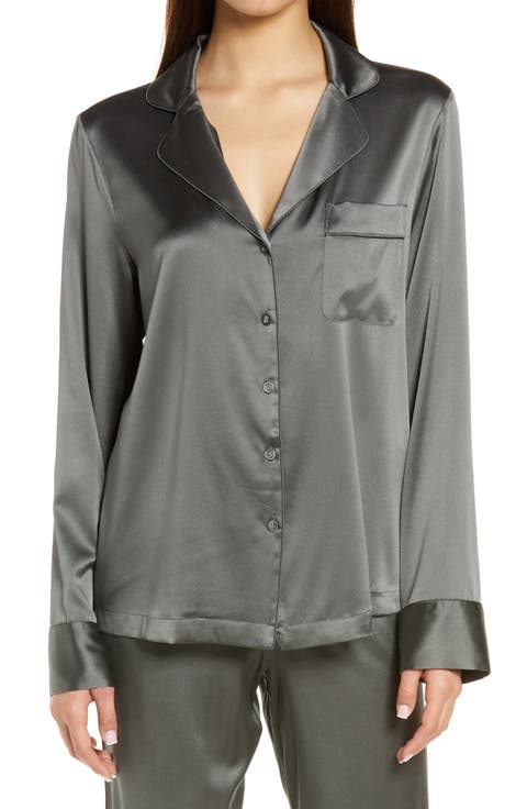 Sandwashed Stretch Silk Button-Up Shirt (Regular & Plus)