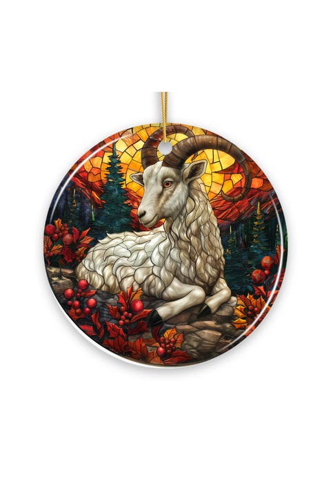 Mountain Goat Stained Glass Style Ornament - Version 1