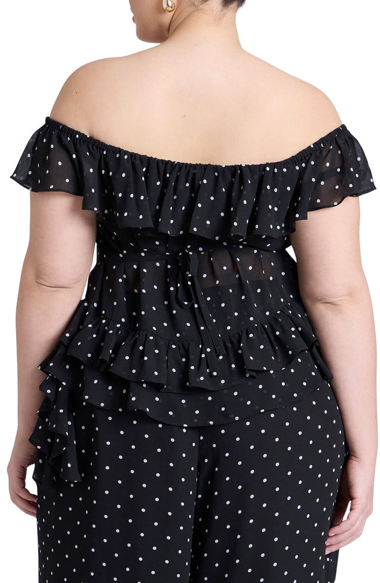 ELOQUII Dot Ruffle Off the Shoulder Top, Alternate, color, 