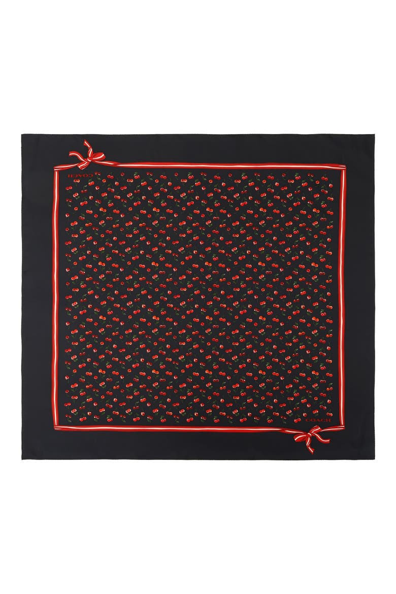 Cherry Mix Printed Silk Square Scarf, Main, color, NAVY MULTI