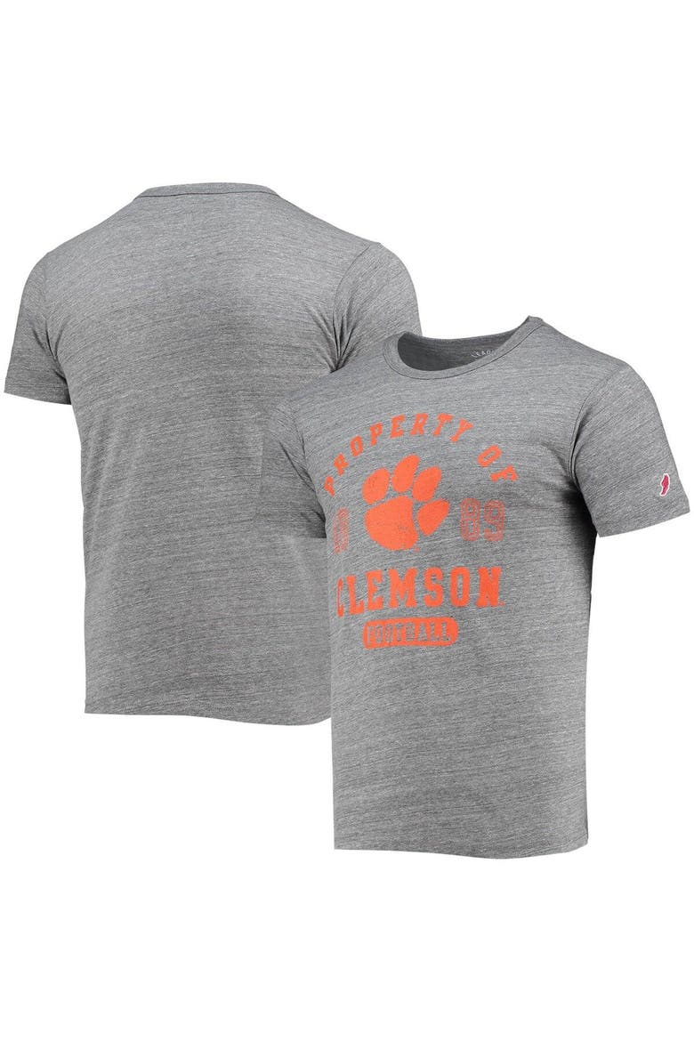 Men's League Collegiate Wear Heathered Gray Clemson Tigers Hail Mary Football Victory Falls Tri-Blend T-Shirt, Main, color, Heather Gray