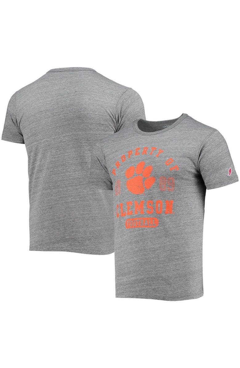 LEAGUE COLLEGIATE WEAR Men's League Collegiate Wear Heathered Gray Clemson Tigers Hail Mary Football Victory Falls Tri-Blend T-Shirt, Main, color, 