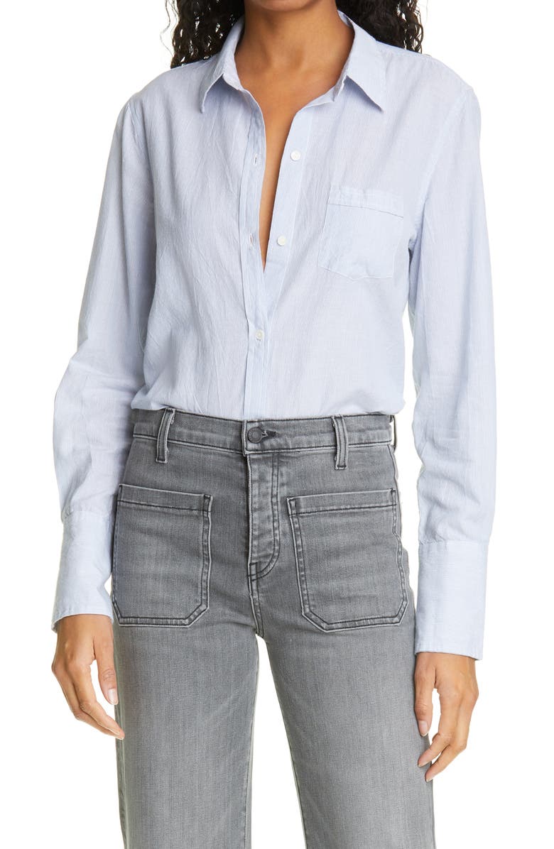 Nili Lotan Stripe Cotton Button-Up Shirt, Main, color, 