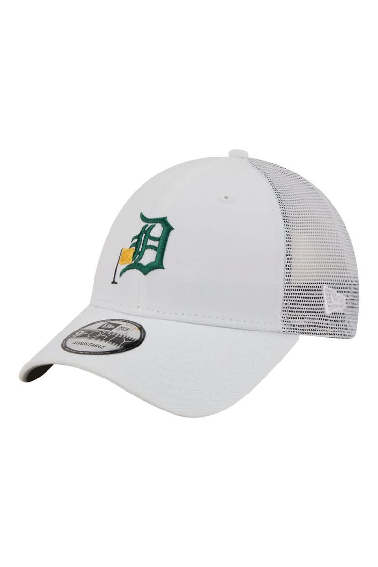 Men's New Era  White Detroit Tigers Flag 9FORTY Trucker Adjustable Hat, Main, color, White