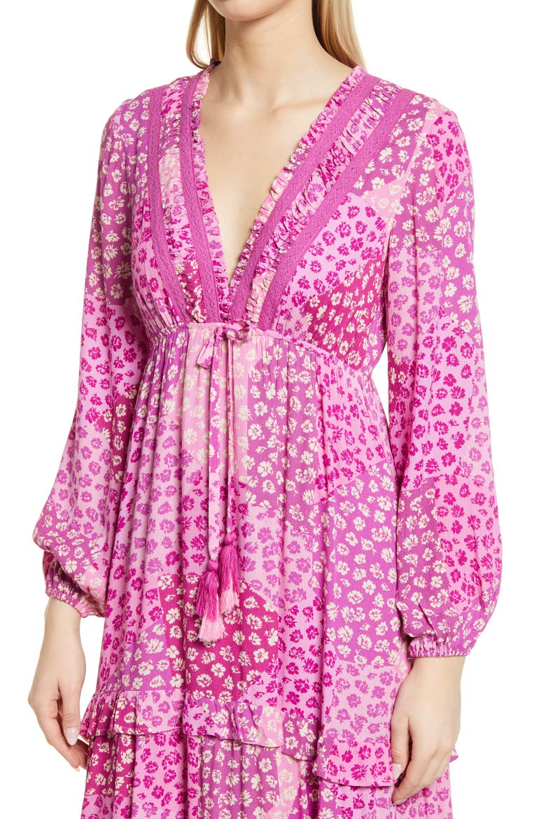 Floral Print Tiered Maxi Dress, Alternate, color, PINK MULTI