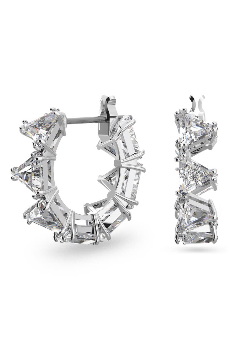 Millenia Triangle Cubic Zirconia Hoop Earrings, Alternate, color, SILVER / CLEAR CRYSTAL