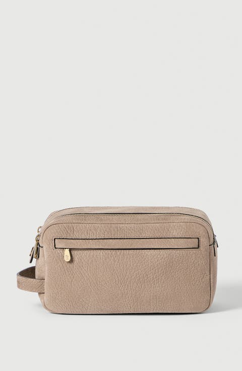 Textured Nubuck Beauty Case With Double Zipper