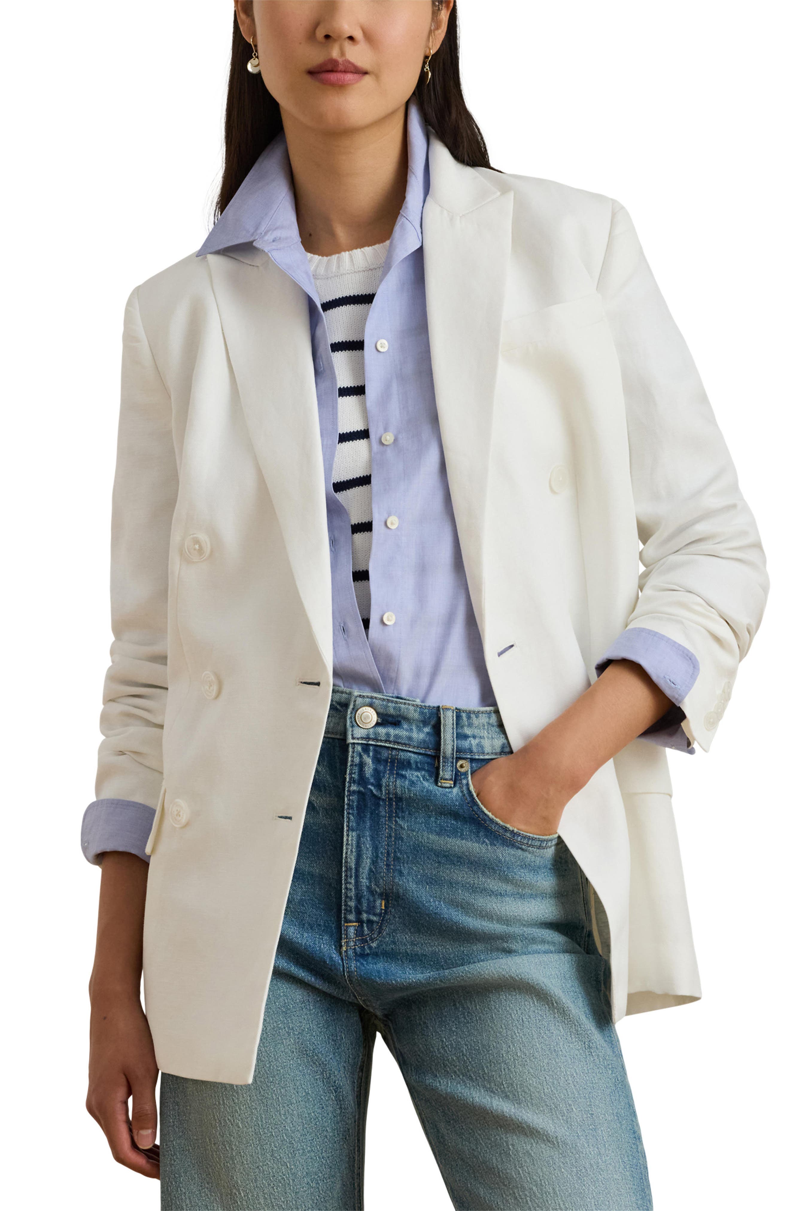 Double Breasted Linen Blend Twill Blazer (Women) | Nordstrom