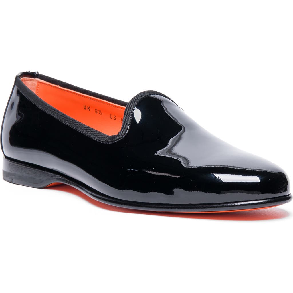 Santoni Andrea Black Patent Leather Loafers In Black