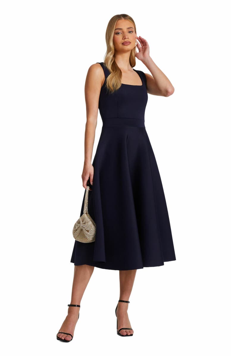 QUIZ Scuba Foam Midi Square Neck Skater Dress, Main, color,