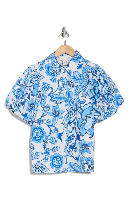 By Design Abigail Floral Puff Sleeve Button-up Shirt In Picasso