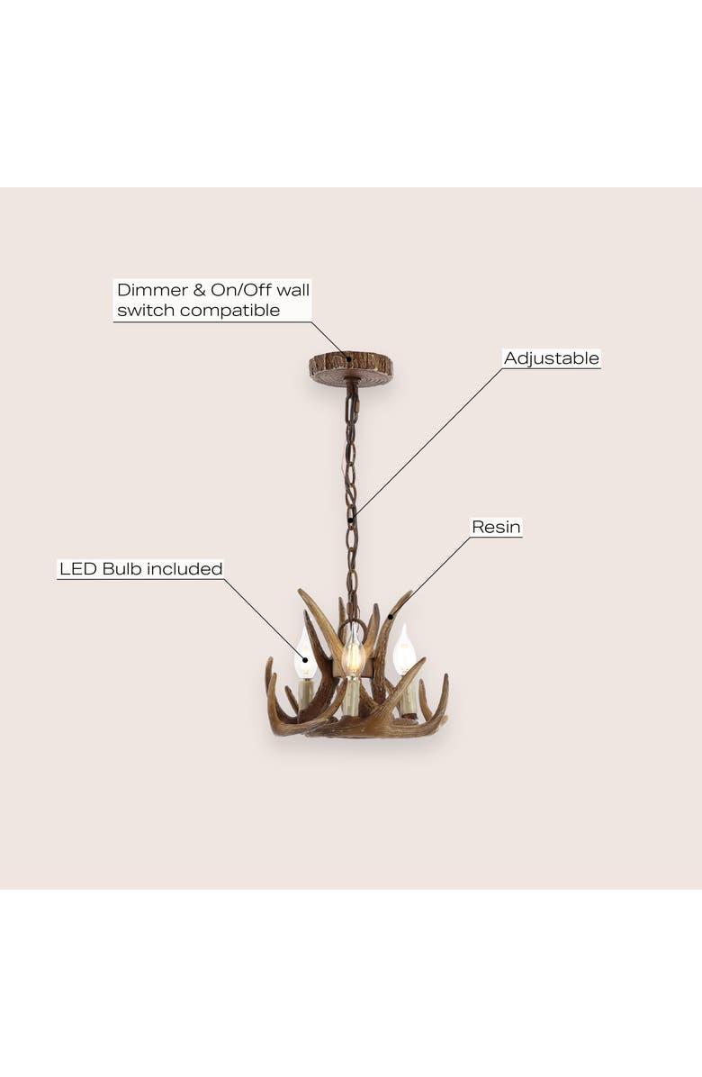 JONATHAN Y Nelle Adjustable Resin Antler 3-Light LED Chandelier, Alternate, color, Brown