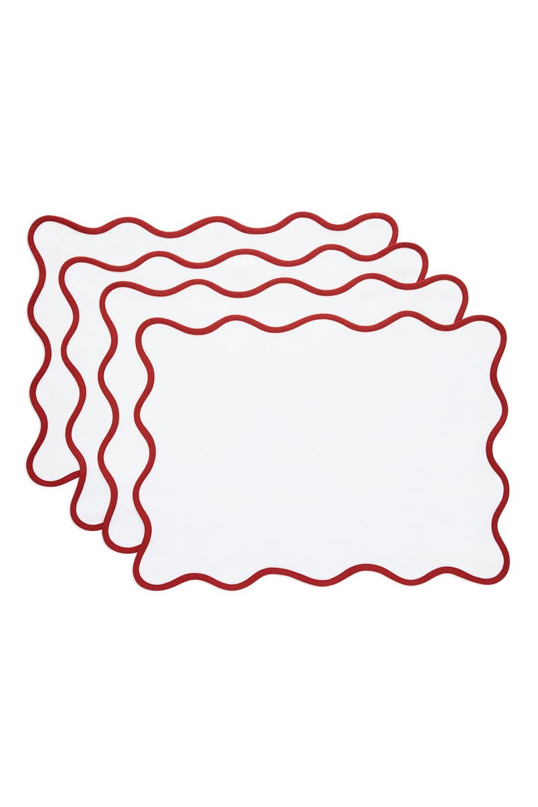 Linen Placemats Set of 4, 14 x 19" - Giselle Scallop Edge, Main, color, Christmas White