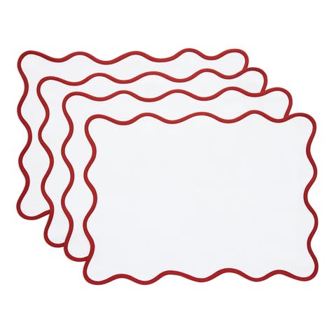 Linen Placemats Set of 4, 14 x 19 Inch for Dining Table, Holiday and Everyday Table Decor - Giselle Scallop Edge