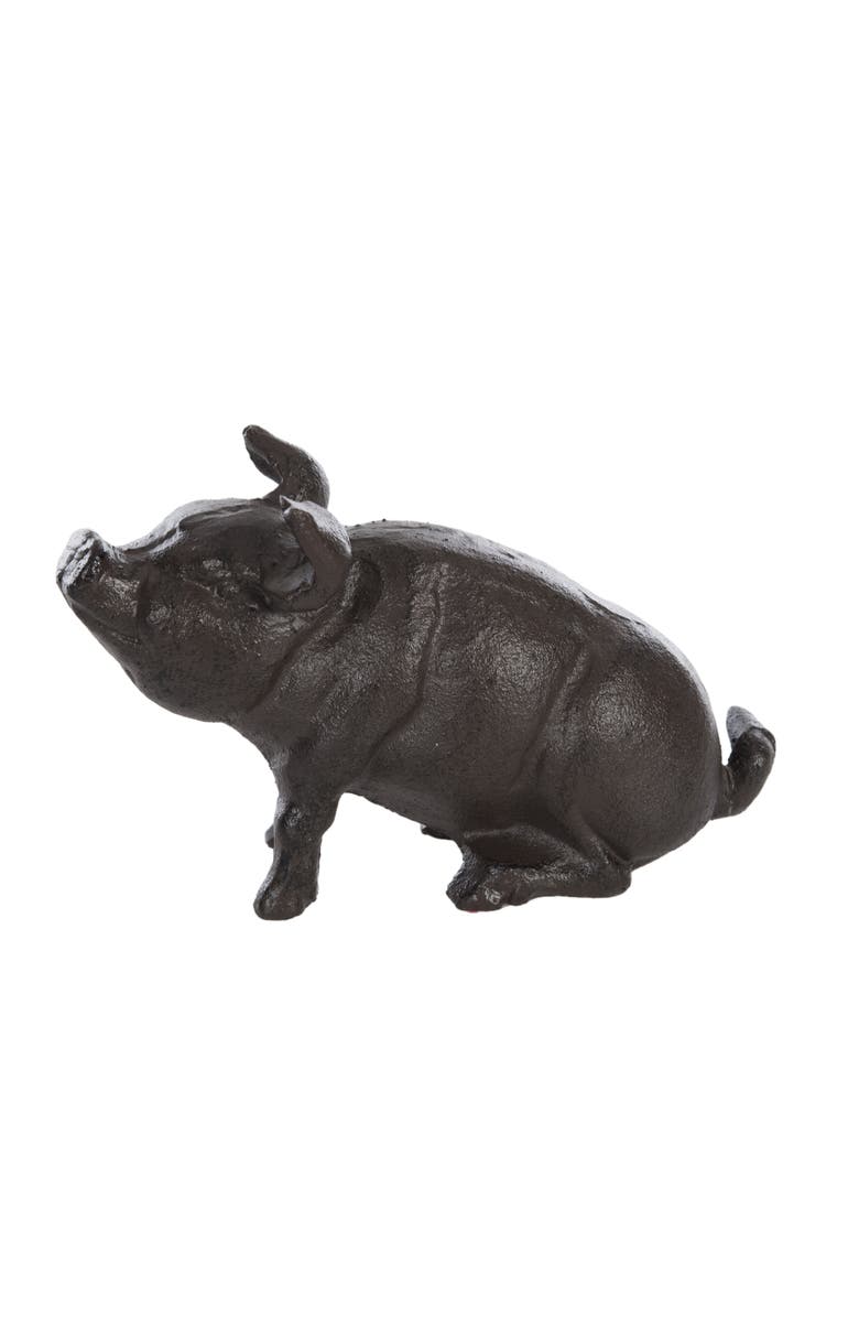 Transpac Iron Pig Garden Statue Metallic for Spring Home Decor, Alternate, color, Brown